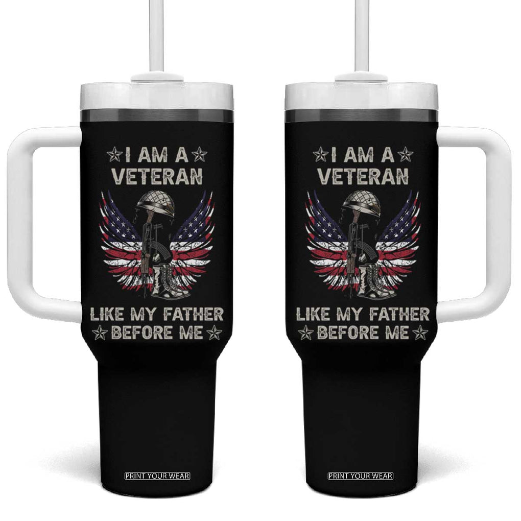 American Veteran Tumbler With Handle Like My Father Before Me Us Flag Angel Wings Combat Boots And Dog Tag TB02 One Size: 40 oz Black Print Your Wear