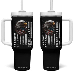 Veteran Dad American Eagle Tumbler With Handle Husband Daddy Protector Hero Us Flag TB02 One Size: 40 oz Black Print Your Wear