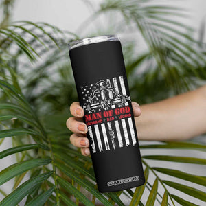 Blessed Dad Skinny Tumbler Man Of God Husband Dad Legend American Flag Christian Cross TB02 Print Your Wear