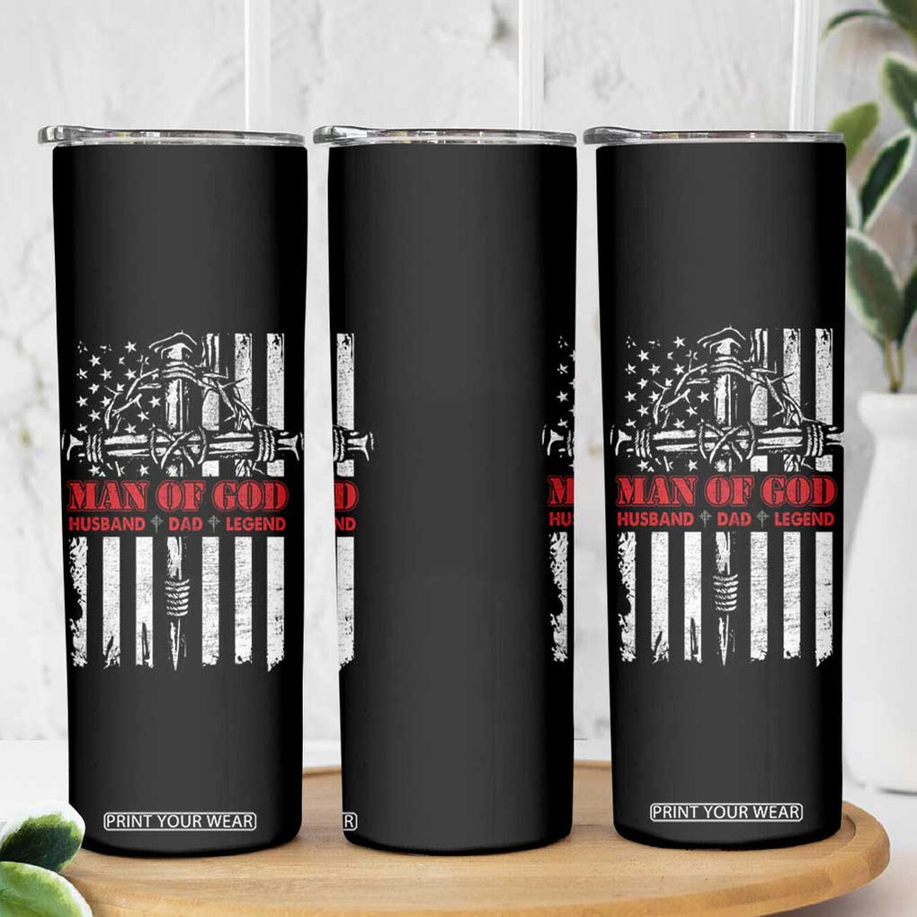 Blessed Dad Skinny Tumbler Man Of God Husband Dad Legend American Flag Christian Cross TB02 Print Your Wear