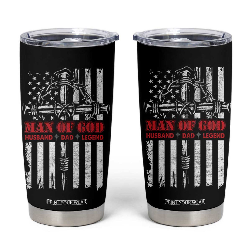 Blessed Dad Tumbler Cup Man Of God Husband Dad Legend American Flag Christian Cross TB02 Black Print Your Wear