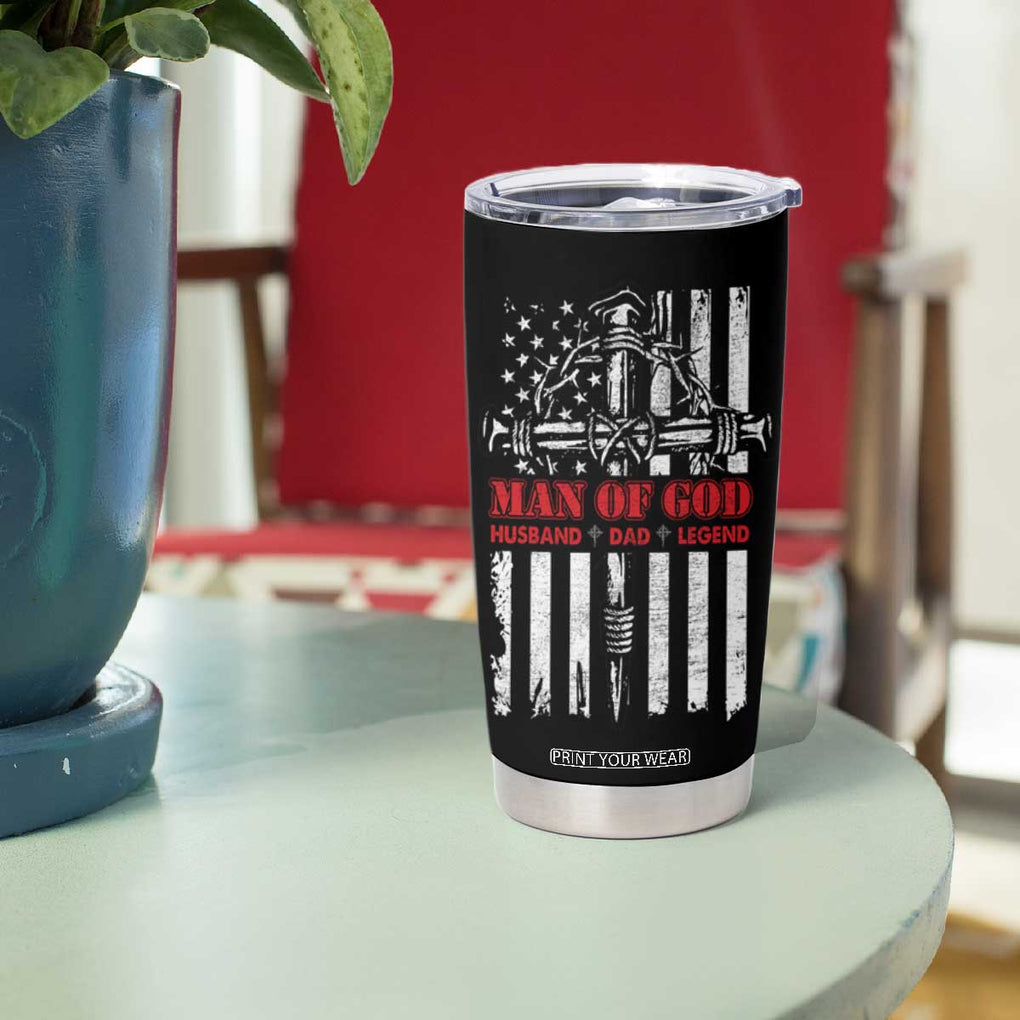 Blessed Dad Tumbler Cup Man Of God Husband Dad Legend American Flag Christian Cross TB02 Print Your Wear