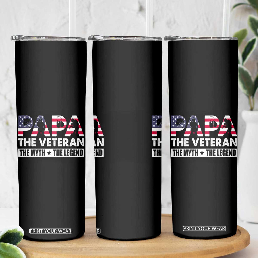 Patriotic Dad Skinny Tumbler Papa The Veteran The Myth The Legend American Flag Dog Tags TB02 Print Your Wear