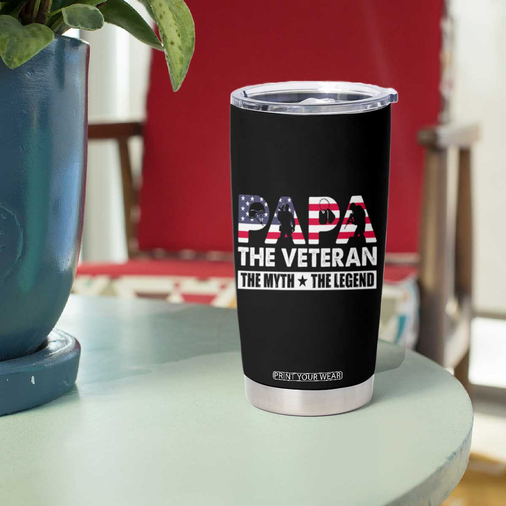 Patriotic Dad Tumbler Cup Papa The Veteran The Myth The Legend American Flag Dog Tags TB02 Print Your Wear