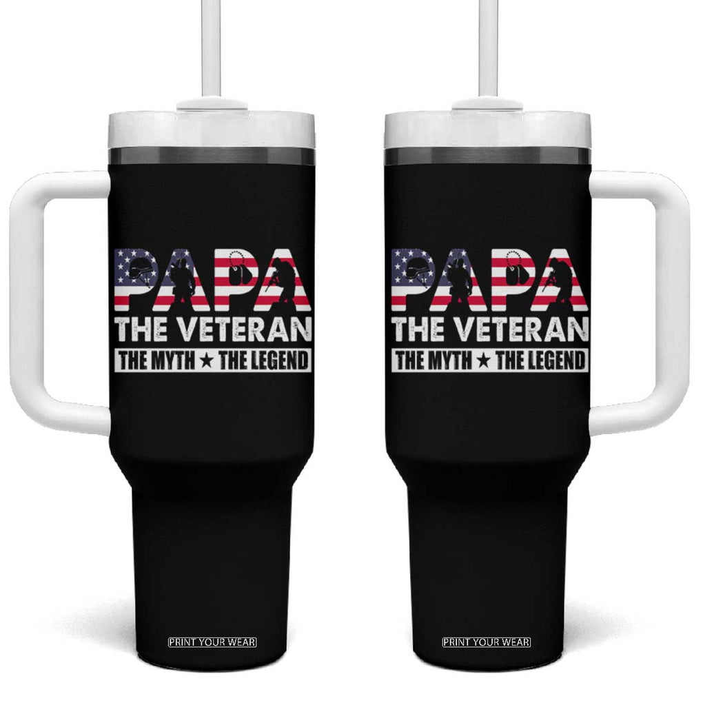 Patriotic Dad Tumbler With Handle Papa The Veteran The Myth The Legend American Flag Dog Tags TB02 One Size: 40 oz Black Print Your Wear