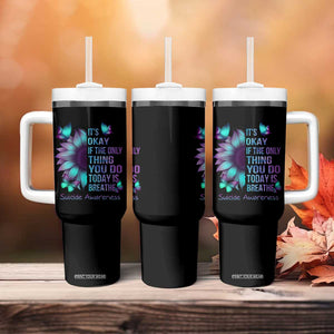 Suicide Prevention Awareness Tumbler With Handle Teal Purple Gradient Sunflower It's Ok If The Only Thing You Do Today Is Breathe TB02 Print Your Wear