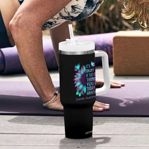 Suicide Prevention Awareness Tumbler With Handle Teal Purple Gradient Sunflower It's Ok If The Only Thing You Do Today Is Breathe TB02 Print Your Wear