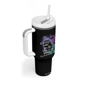 Suicide Prevention Awareness Tumbler With Handle Teal Purple Butterfly It's Ok If The Only Thing You Do Today Is Breathe TB02 Print Your Wear