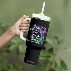 Suicide Prevention Awareness Tumbler With Handle Teal Purple Butterfly It's Ok If The Only Thing You Do Today Is Breathe TB02 Print Your Wear