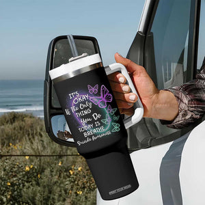 Suicide Prevention Awareness Tumbler With Handle Teal Purple Butterfly It's Ok If The Only Thing You Do Today Is Breathe TB02 Print Your Wear