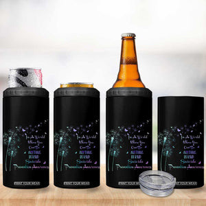 Suicide Prevention Awareness 4 in 1 Can Cooler Tumbler Teal Purple Gradient Dandelions In A World Be Kind TB02 Print Your Wear