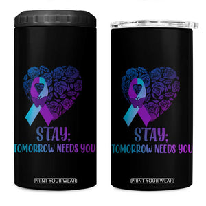 Suicide Prevention Awareness 4 in 1 Can Cooler Tumbler Teal Purple Heart Stay Tomorrow Needs You TB02 One Size: 16 oz Black Print Your Wear