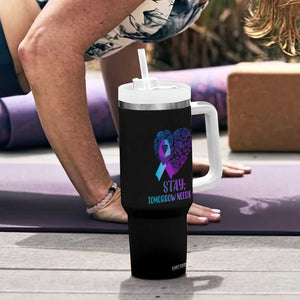 Suicide Prevention Awareness Tumbler With Handle Teal Purple Heart Stay Tomorrow Needs You TB02 Print Your Wear