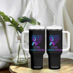 Suicide Prevention Awareness Tumbler With Handle Teal Purple Heart Stay Tomorrow Needs You TB02 Print Your Wear