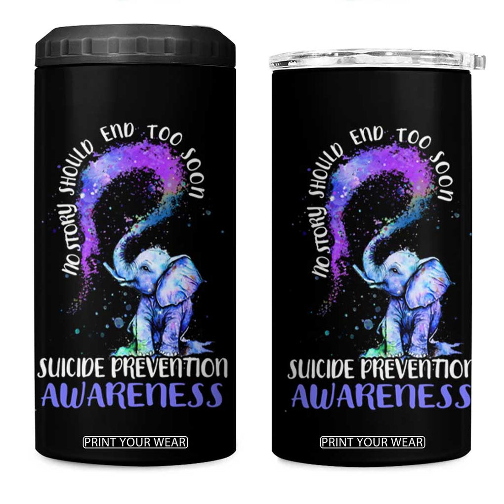 Suicide Prevention Awareness 4 in 1 Can Cooler Tumbler Teal Purple Elephant No Story Should End Too Soon TB02 One Size: 16 oz Black Print Your Wear