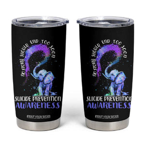 Suicide Prevention Awareness Tumbler Cup Teal Purple Elephant No Story Should End Too Soon TB02 Black Print Your Wear