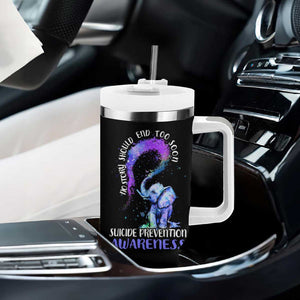 Suicide Prevention Awareness Tumbler With Handle Teal Purple Elephant No Story Should End Too Soon TB02 Print Your Wear