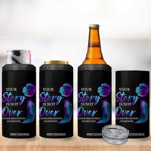 Suicide Prevention Awareness 4 in 1 Can Cooler Tumbler Teal Purple Gradient Floral Semicolon Your Story Is Not Over Stay TB02 Print Your Wear