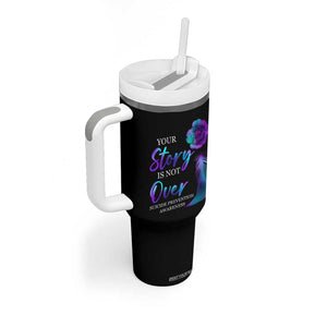 Suicide Prevention Awareness Tumbler With Handle Teal Purple Gradient Floral Semicolon Your Story Is Not Over Stay TB02 Print Your Wear