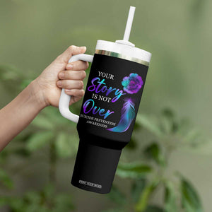 Suicide Prevention Awareness Tumbler With Handle Teal Purple Gradient Floral Semicolon Your Story Is Not Over Stay TB02 Print Your Wear