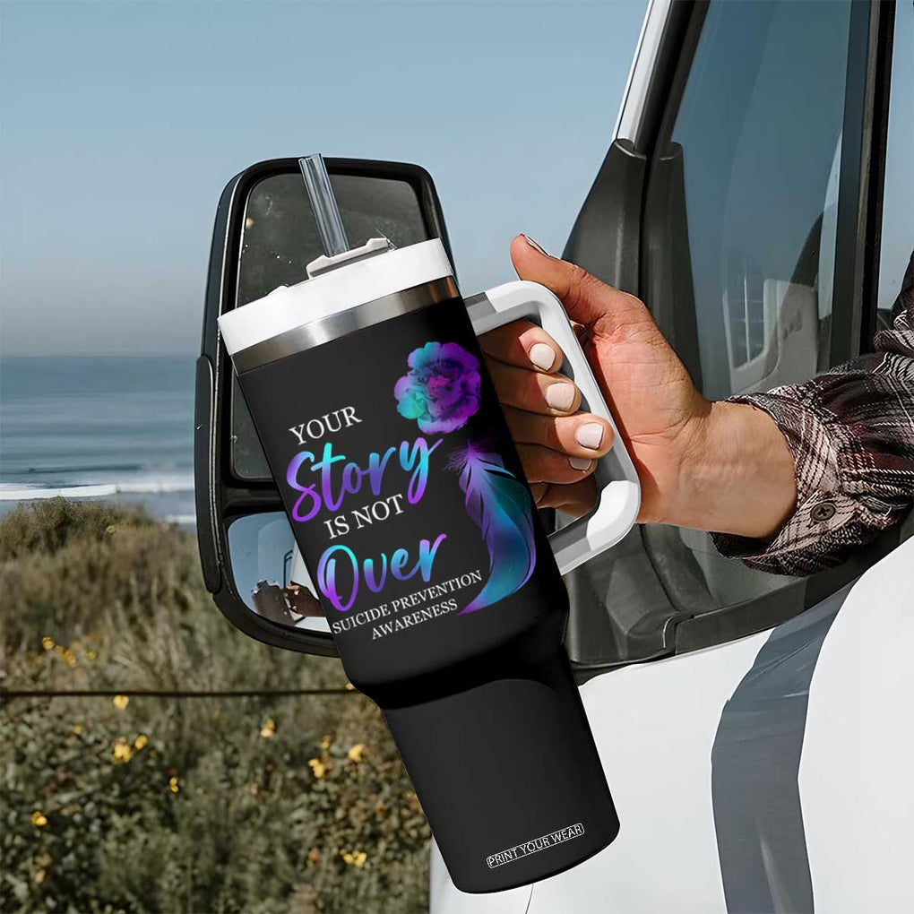 Suicide Prevention Awareness Tumbler With Handle Teal Purple Gradient Floral Semicolon Your Story Is Not Over Stay TB02 Print Your Wear