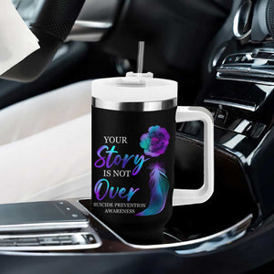 Suicide Prevention Awareness Tumbler With Handle Teal Purple Gradient Floral Semicolon Your Story Is Not Over Stay TB02 Print Your Wear