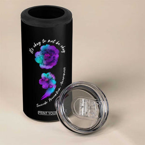 Suicide Prevention Awareness 4 in 1 Can Cooler Tumbler Teal Purple Floral Semicolon It's Ok To Not Be Ok TB02 Print Your Wear