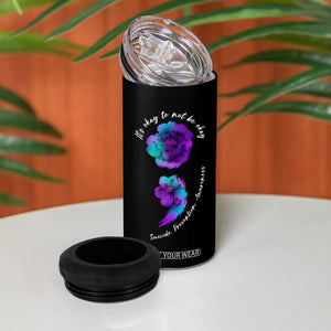 Suicide Prevention Awareness 4 in 1 Can Cooler Tumbler Teal Purple Floral Semicolon It's Ok To Not Be Ok TB02 Print Your Wear