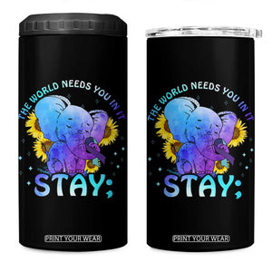 Suicide Prevention Awareness 4 in 1 Can Cooler Tumbler Teal Purple Elephant Sunflower Stay The World Needs You In It TB02 One Size: 16 oz Black Print Your Wear