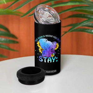 Suicide Prevention Awareness 4 in 1 Can Cooler Tumbler Teal Purple Elephant Sunflower Stay The World Needs You In It TB02 Print Your Wear