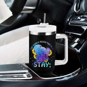 Suicide Prevention Awareness Tumbler With Handle Teal Purple Elephant Sunflower Stay The World Needs You In It TB02 Print Your Wear