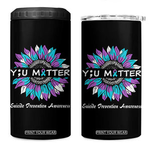 Suicide Prevention Awareness 4 in 1 Can Cooler Tumbler You Matter Teal Purple Sunflower Semicolon TB02 One Size: 16 oz Black Print Your Wear