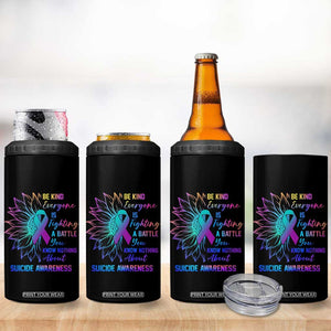 Suicide Prevention Awareness 4 in 1 Can Cooler Tumbler Be Kind Everyone Is Fighting A Battle You Know Nothing About Teal Purple Gradient Sunflower TB02 Print Your Wear