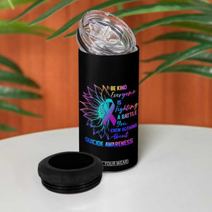 Suicide Prevention Awareness 4 in 1 Can Cooler Tumbler Be Kind Everyone Is Fighting A Battle You Know Nothing About Teal Purple Gradient Sunflower TB02 Print Your Wear