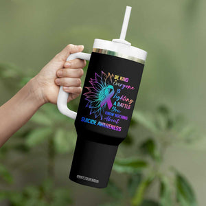 Suicide Prevention Awareness Tumbler With Handle Be Kind Everyone Is Fighting A Battle You Know Nothing About Teal Purple Gradient Sunflower TB02 Print Your Wear