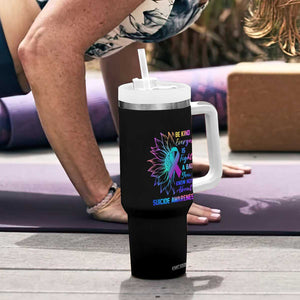 Suicide Prevention Awareness Tumbler With Handle Be Kind Everyone Is Fighting A Battle You Know Nothing About Teal Purple Gradient Sunflower TB02 Print Your Wear