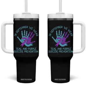 Suicide Prevention Awareness Tumbler With Handle In September We Wear Teal Purple Ribbon Support TB02 One Size: 40 oz Black Print Your Wear