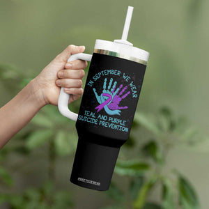 Suicide Prevention Awareness Tumbler With Handle In September We Wear Teal Purple Ribbon Support TB02 Print Your Wear