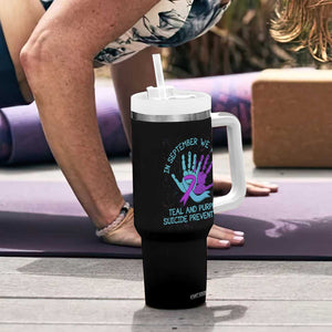 Suicide Prevention Awareness Tumbler With Handle In September We Wear Teal Purple Ribbon Support TB02 Print Your Wear