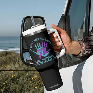 Suicide Prevention Awareness Tumbler With Handle In September We Wear Teal Purple Ribbon Support TB02 Print Your Wear