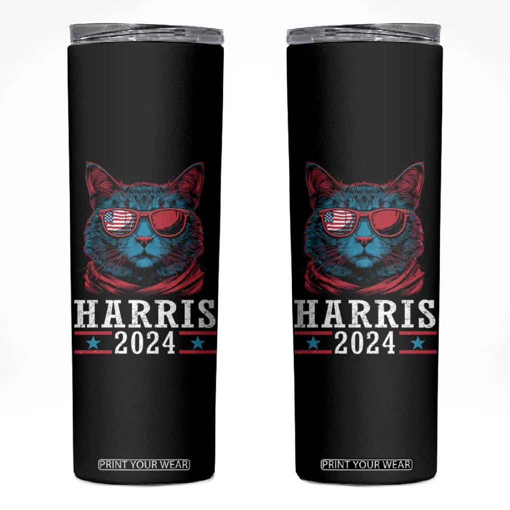 Harris 2024 Skinny Tumbler Childless Cat Lady For President American Flag TB02 Black Print Your Wear