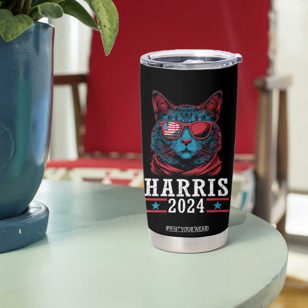 Harris 2024 Tumbler Cup Childless Cat Lady For President American Flag TB02 Print Your Wear