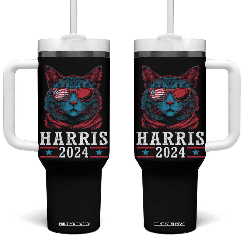 Harris 2024 Tumbler With Handle Childless Cat Lady For President American Flag TB02 One Size: 40 oz Black Print Your Wear