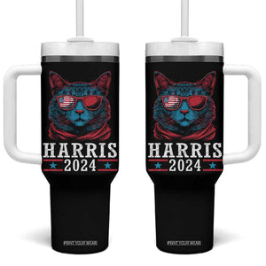 Harris 2024 Tumbler With Handle Childless Cat Lady For President American Flag TB02 One Size: 40 oz Black Print Your Wear