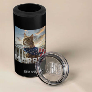 Childless Cat Ladies For Harris 2024 4 in 1 Can Cooler Tumbler Kamala For President American Flag Cat Graphic TB02 Print Your Wear