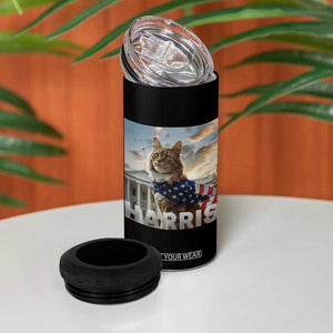 Childless Cat Ladies For Harris 2024 4 in 1 Can Cooler Tumbler Kamala For President American Flag Cat Graphic TB02 Print Your Wear