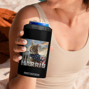 Childless Cat Ladies For Harris 2024 4 in 1 Can Cooler Tumbler Kamala For President American Flag Cat Graphic TB02 Print Your Wear