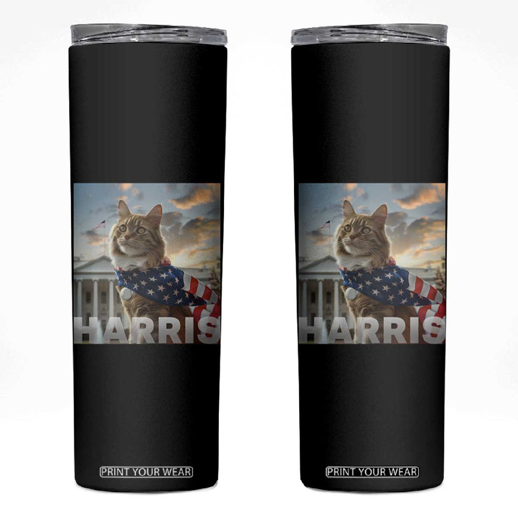 Childless Cat Ladies For Harris 2024 Skinny Tumbler Kamala For President American Flag Cat Graphic TB02 Black Print Your Wear