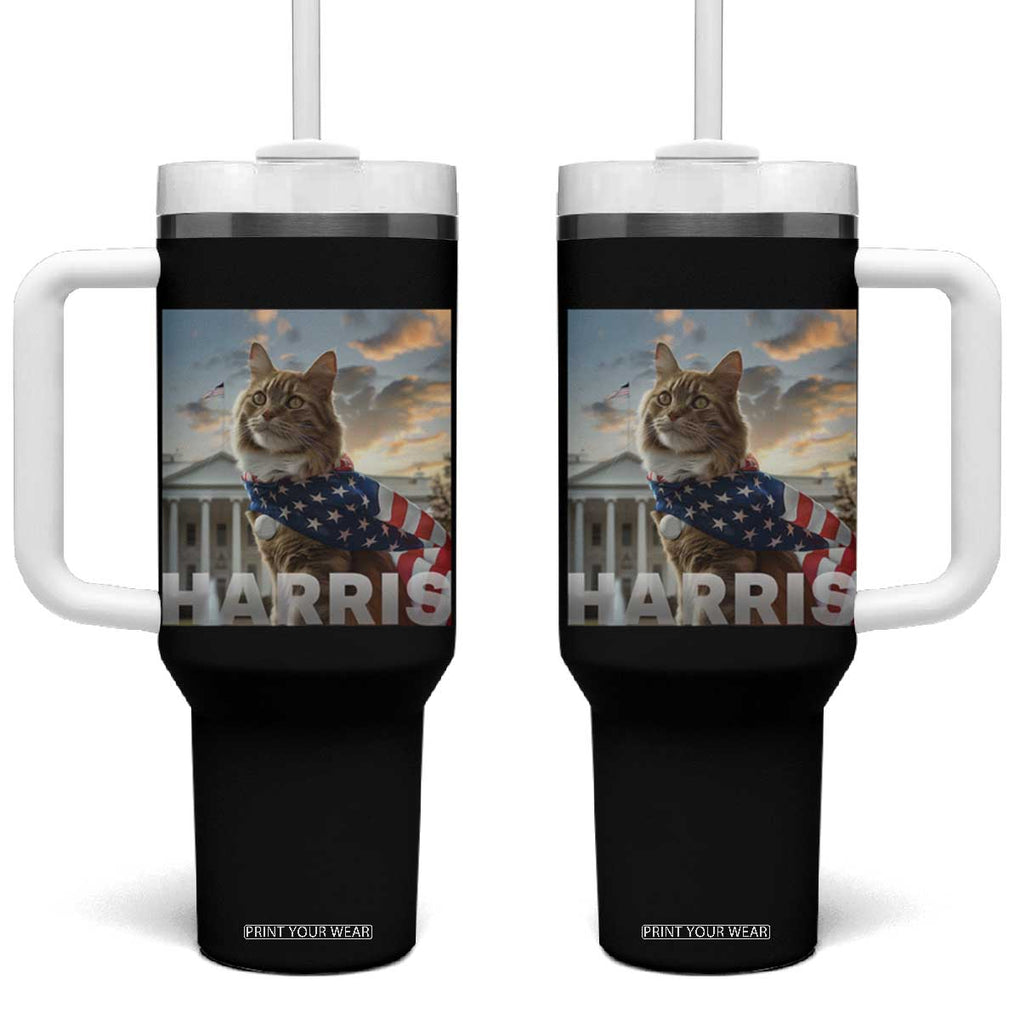 Childless Cat Ladies For Harris 2024 Tumbler With Handle Kamala For President American Flag Cat Graphic TB02 One Size: 40 oz Black Print Your Wear