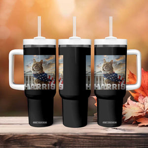 Childless Cat Ladies For Harris 2024 Tumbler With Handle Kamala For President American Flag Cat Graphic TB02 Print Your Wear